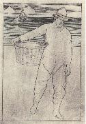 Joseph E.Southall Fisherman and basket Southwold oil painting